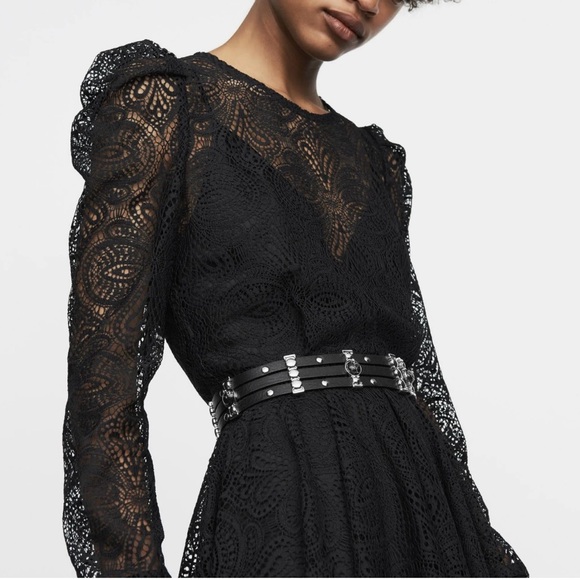 Maje Black puff sleeve lace dress with camisole lining with adjustable straps. - Picture 1 of 8